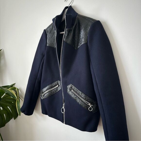 Maje Biker Blousson Zipper Wool Jacket in Deep Navy Size 36 - Picture 7 of 12